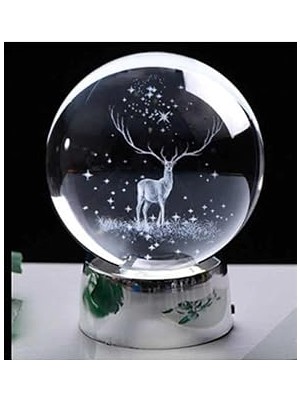 Nacario Işıklı Cam Gece Lambası Küre Kristal Renk Değiştiren LED Işıklı Dekoratif Hediyelik (Geyik)