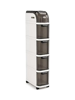 Nacario Slim Tekerlekli Organizer Dolap, 4 Çekmeceli Dar Alan Depolama Ünitesi, Banyo, Mutfak Çamaşı