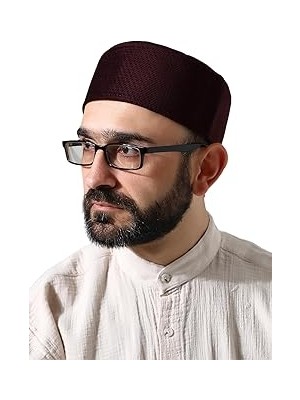 Nacario Bordo Petek Kareli Kadife Kalıp Namaz Takkesi Bordo 61