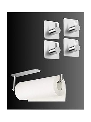 Nacario Deltahome Paslanmaz Çelik Yapışkanlı Kağıt Havluluk 4 Adet Banyo Askısı Set Inox - Anında Kolay