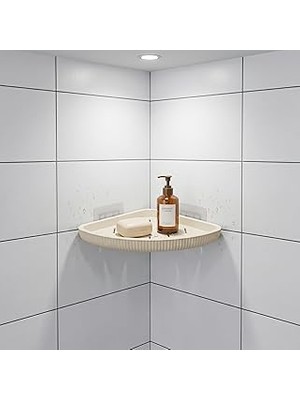 Nacario Yapıştırmalı Banyo Köşeliği, Istiridye Modeli, Bej, Drenaj Delikli, Delme Gerektirmez