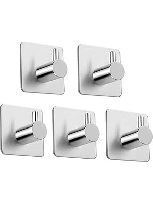 Nacario Deltahome Paslanmaz Çelik 5 Adet Topuzlu Askılık Havluluk Havlu Askısı Inox - Kendinden Yapışmalı