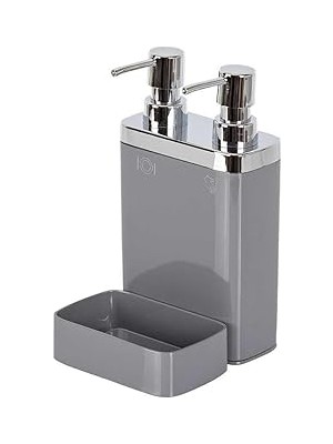 Nacario Gri̇ Sünger Hazneli̇ Mutfak Sivi Sabunluk (300 Ml) Bulaşik Deterjanlik (500 Ml)