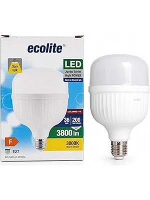 Nacario Ecolite 36W LED Ampul – 200W Eşdeğeri | E27 Duy, 3000K Sarı Işık, 3800 Lümen | Tasarruflu Ju