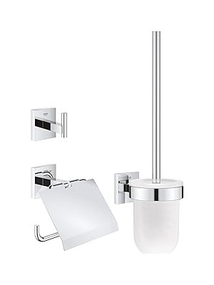 Nacario Grohe Start Cube Quickfix Üçlü Tuvalet Aksesuar Seti, Tuvalet Kağıtlığı, Tuvalet Fırçası, Bornoz As