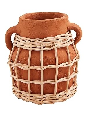 Nacario Mud Pie Küçük Terracotta Rattan Vazo; 5 1/2 "x 4 3/4" Çap