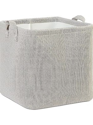 Nacario Textile Bej Renk Dokulu Kumaş Sepet 30 x 30 x 30 cm
