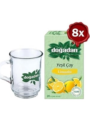Nacario Doğadan Yeşil Çay Limonlu 20'li x 8 Doğadan Cam Bardak Hediyeli