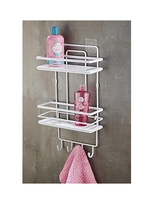 Nacario Yapışkanlı Paslanmaz Kristal Ayarlanabilir Raf Banyo Düzenleyici Şampuanlık Beyaz Lş-02