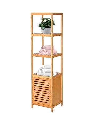 Nacario Digithome Bambu Tek Kapaklı 4 Raflı Çok Amaçlı Düzenleyici Organizer Dolap - DB-0003