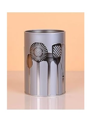 Nacario Ucr Metal Silindir Desenli Kaşıklık Servis Kepçe Kevgir Düzenleyici Toparlayıcı Gri̇