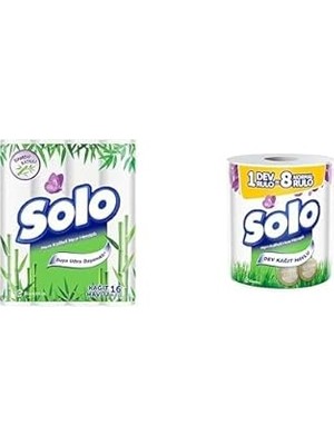 Nacario Solo Kağıt Havlu Bambu Katkılı 16'lı + Solo Kağıt Havlu Akil'li Seçi Mler Dev Rulo 1=8