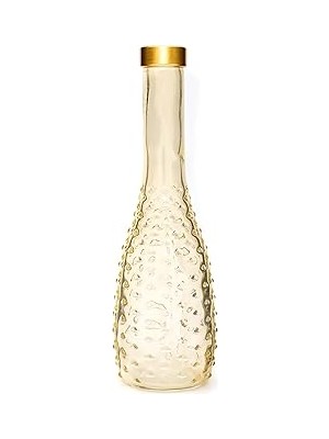 Nacario Mi̇ssi̇ Gold Boyunlu Amber Kabartmalı Ince Cam Vazo (26 Cm)