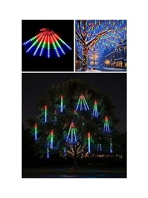 Nacario 9'lu Meteor LED Işık, Rgb Renk Değiştiren, USB Güç Kaynağı, Asmalı Dekoratif Bahçe Dış Me