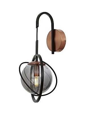 Nacario Avonni AP-60291-1BSY Siyah Boyalı Aplik E14 Metal Cam 22X24CM