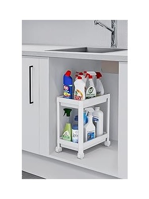 Nacario Sas Haus Flex 2 Katlı Beyaz Tekerlekli Çok Amaçlı Banyo & Mutfak Düzenleyici Raf - Evye A