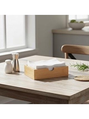 Nacario Deconox Doğal Bambu Peçetelik Çok Amaçlı Organizer Kutu - 18.5X12.5X5 cm Masaüstü Banyo Düzen