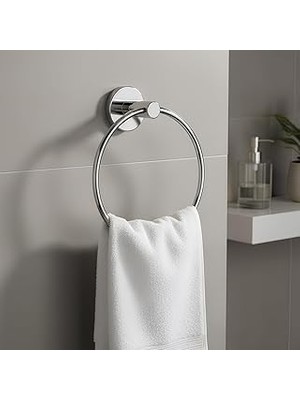 Nacario Vidalı Krom Kaplama Yuvarlak 16 cm Banyo Mutfak Lavabo Pratik Havluluk Askılığı