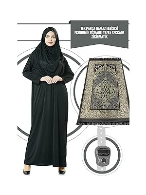 Nacario Ihvan Online Tek Parça Namaz Elbisesi - Siyah - 5015 Seccade Zikirmatik - Üçlü Takım Siyah Ba