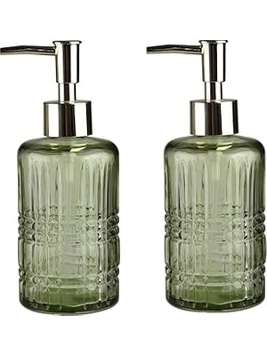 Nacario Banyo Seti̇ Cam Sivi Sabunluk 2 Adet,kri̇stal Desenli̇ Yeşi̇l 300ML 6,8X17,6CM