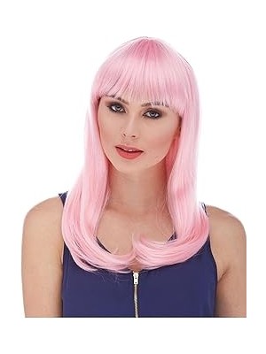 Nacario Pembe Uzun Düz Parti Peruğu, Tek Ebat, SMR-D036-E074AVNMUSTRAN, Pembe
