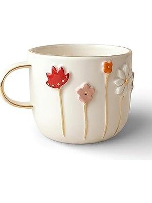 Nacario Dearmoon House El Yapımı Seramik Mug, 24 Karat Gerçek Altın Bezemeli, Çiçek Desenli, Atlı Karınca K