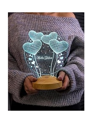Nacario Yeni Yıl Hediyesi Mutlu Yıllar Hediyesi 3 Boyutlu Balon Kalpler Küre LED Lamba