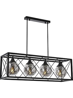 Nacario Avonni AV-60127-4Y-BSY Siyah Boyalı Avize, E27, Metal, Cam, 80X22CM
