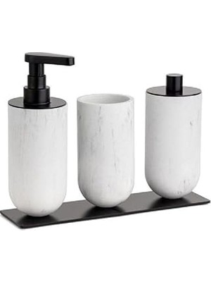 Nacario System Sıvı Sabunluk-Diş Fırçalığı-Pamukluk Mermer Desenli/siyah Renk 206X87X265 mm
