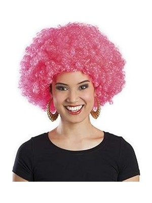 Nacario Pembe Renk Kıvırcık Afro Bonus Peruk