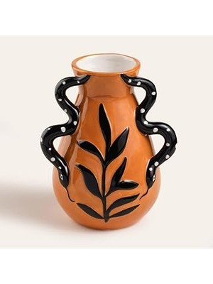 Nacario Siming Kahverengi - Siyah Seramik Vazo 15.5X12.5X18.8 cm