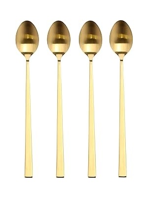 Nacario Bitz Latte Macchiato Kaşığı, Kahve Içeceği Için Paslanmaz Çelikten Uzun Kaşık, Uzunluk 20 Cm, 4 Ade