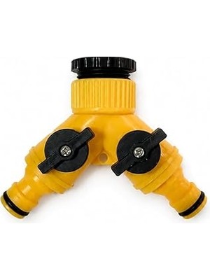 Nacario Çift Çıkışlı Vanalı Musluk Adaptörü, 1/2 3/4 Uyumlu, Sarı, DMX4279