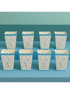 Nacario Ilk Dişim Temalı Popcorn Kutusu, 8'li Set, Erkek Bebek Buğdayı Partisi, Kağıt Materyal