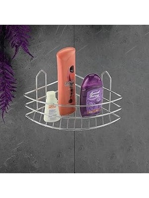 Nacario Banyo Duş Rafı Şampuanlık Köşelik Oval Krom Tek Katlı Malzemelik Organizer Düzenleyici Mutf