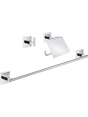Nacario Grohe Start Cube Quickfix Üçlü Banyo Aksesuar Seti | Uzun Havluluk (558MM), Tuvalet Kağıtlığı(Kapak