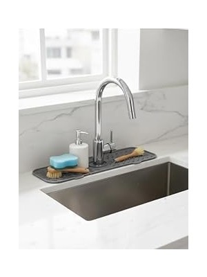 Nacario Silikon Lavabo Matı, Mutfak Banyo Evye Çevresi Organizeri, Gri