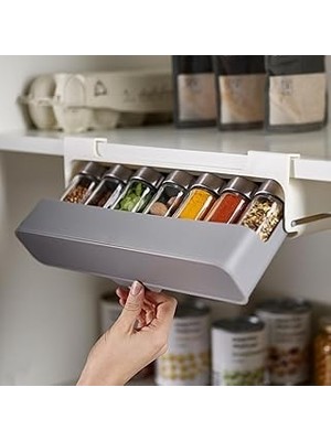 Nacario Dolap Altı Baharatlık Organizer – Açılır Kapaklı Askılı Mutfak Düzenleyici Raf, Cam Baharat Şişeli,