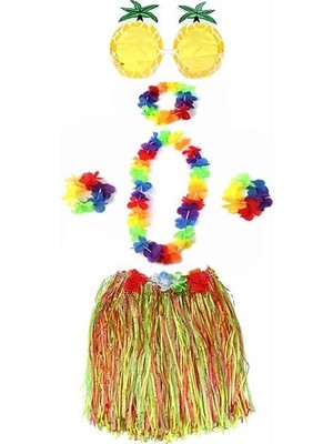 Mey Ithalat® Yetişkin ve Çocuk Uyumlu Luau Aloha Hawaii Rengarenk 40 cm Etek Ananas Şekilli Gö