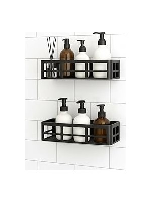 Nacario Yapışkanlı Duş Rafı – 2 Adet Paslanmaz Banyo Şampuanlık Organizer | Delmeden Montaj | Geniş Kapasit