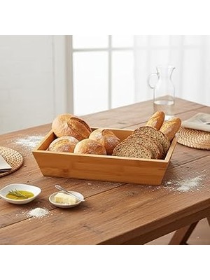 Nacario Deconox Bambu Ekmek Sepeti Sunumluk (33X15X7 Cm) | Doğal Ahşap Meyve, Sebze Servis Sep