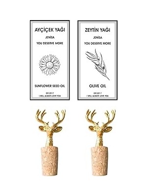 Nacario 2 Adet Geyik Figür Mantarlı Tıpa 2 Adet Yağdanlık Sticker