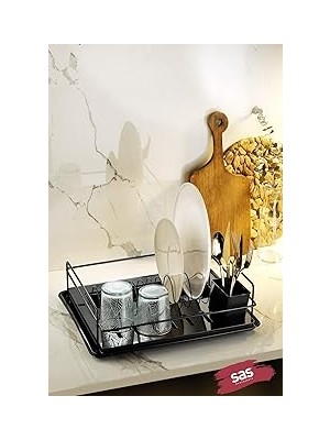 Nacario Sas Haus Paslanmaz Bulaşıklık Bulaşık Sepeti Tek Katlı Tabaklık Termo Plastik Kaplama Siy