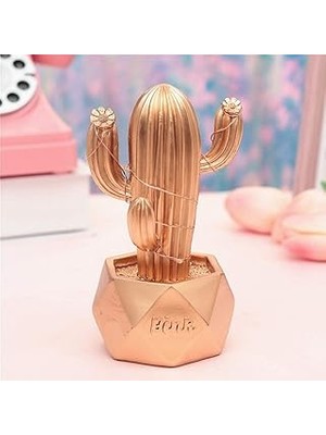 Nacario LED Işıklı Sevimli Kaktüs Dekoratif Masa Lambası Mini Biblo Gece Lambası-Gold