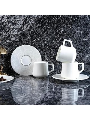 Nacario Evaliza Paisley White Double 6 Kişilik Kahve Fincan Takımı 130 ml