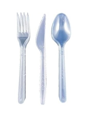 Nacario Sert Kalın Plastik Çatal - - Kaşık - 1. Kalite Lüks Şeffaf Çatal-Kaşık- 3’lü Set