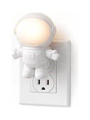 Nacario Astronot LED Gece Lambası Priz Tipi, Açma Kapama Tuşlu, Sıcak Beyaz 3000K Işık, Tasarruflu,