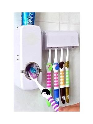 Nacario Mobee Otamatik Macunu Sıkacağı 5 Adet Fırçalığı Macun Sıkacak Fırçası Banyo Askı Set
