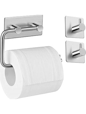 Nacario Deltahome Paslanmaz Çelik Tuvalet Kağıtlığı Askısı - 2 Askılık Havluluk Set - Kendinden Yapışkanlı