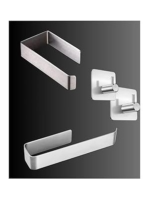 Nacario Deltahome Paslanmaz Çelik Yapışkanlı Havluluk 27CM - Tuvalet Kağıdı Askısı - 2 Adet Askılık Set